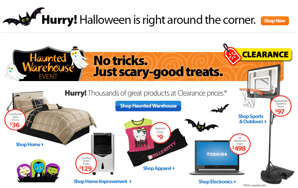 Walmart's Halloween ensemble Product selection for homepage