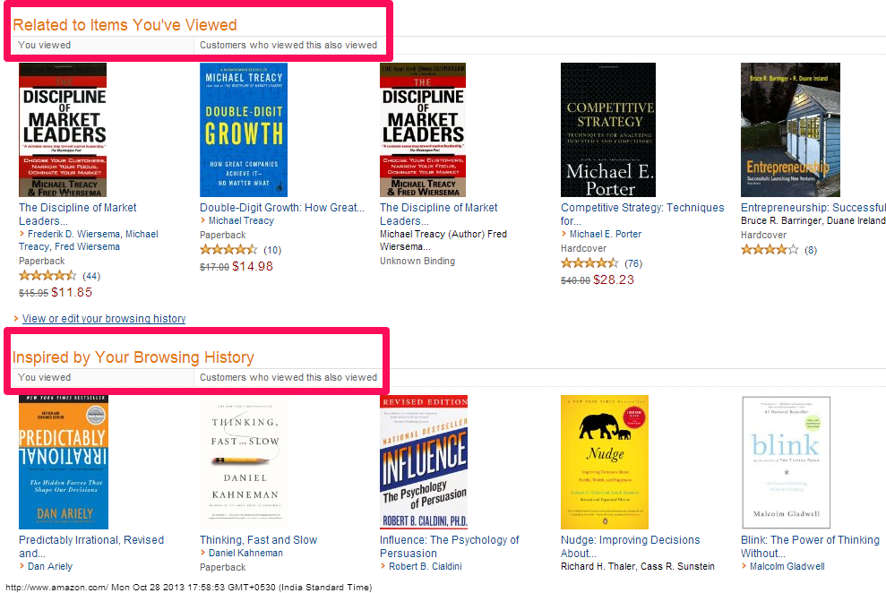 Amazon remembers your browsing history Personalization