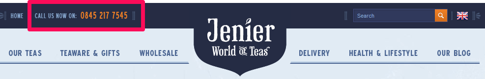 Jenier displays its phone number prominently Contact information