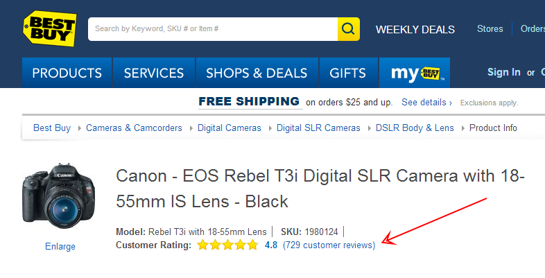 Best buy displays a review summary above the fold review1