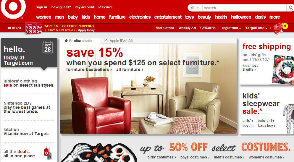 Target uses a static image on its homepge Static