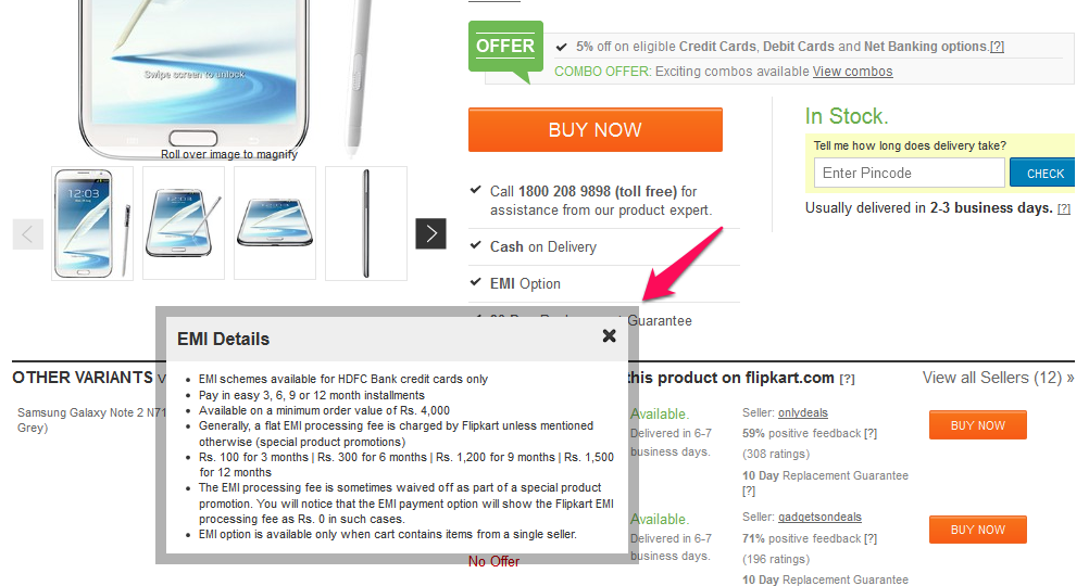 Flipkart shows EMI restrictions on product page Flipkart shows EMI restrictions on product page