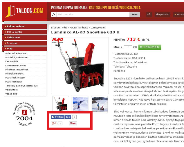 The Original version with social sharing buttons on the product pages Original