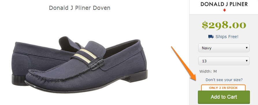 Zappos shows stock level for each size and color Zappos