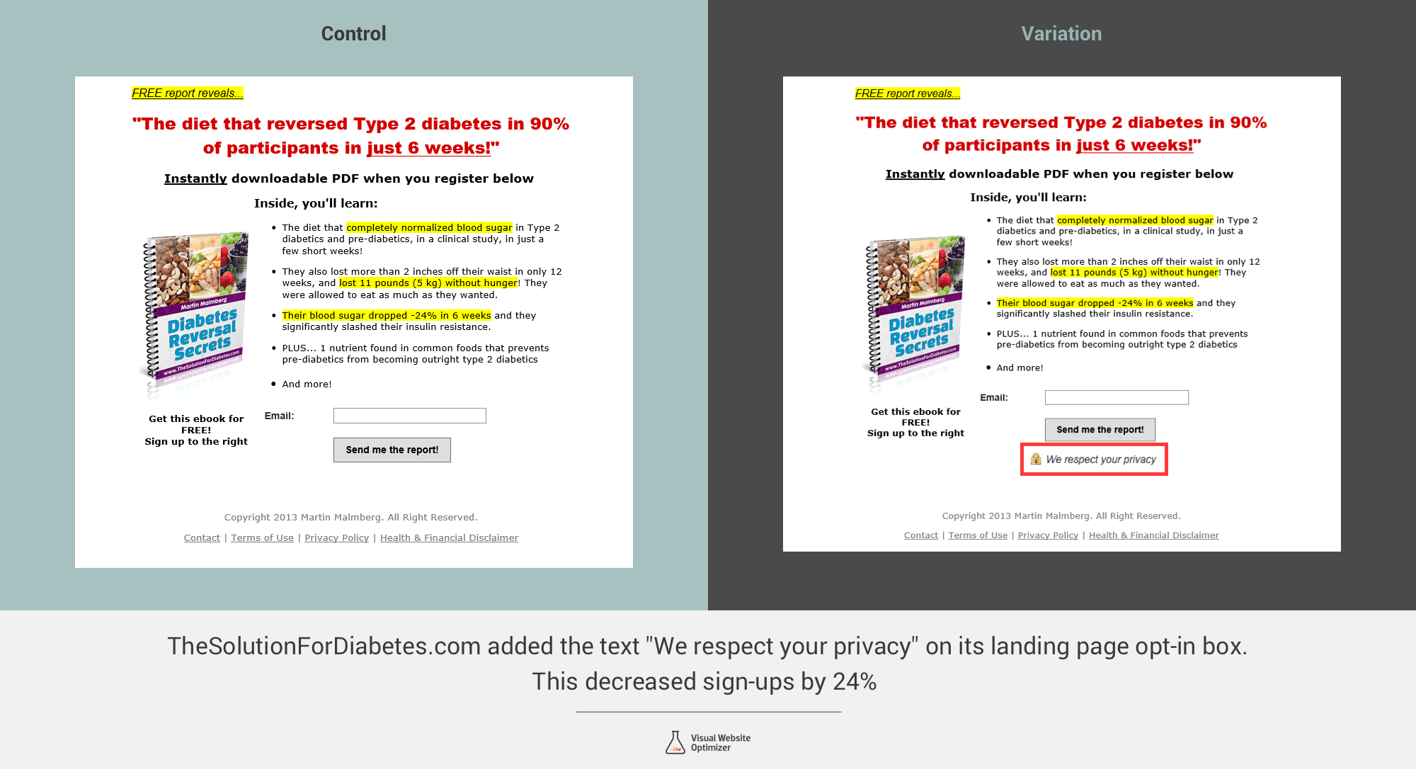The comparison of the two versions with and without the privacy policy Comparison image