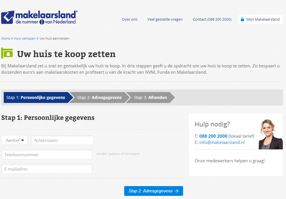 The original lead generation page with the image of the woman Control