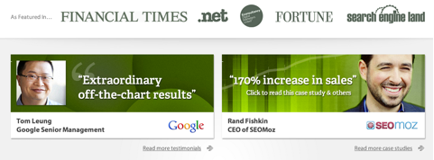 Social proof on a landing page