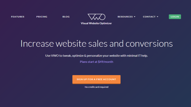 VWO's landing page VWO