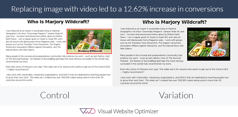 A/B test case study control vs variation image