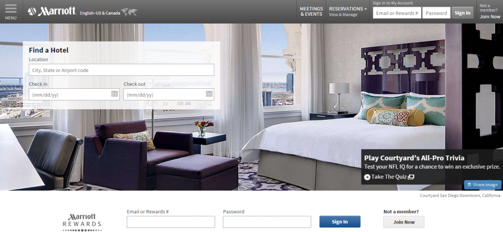 Marriott's homepage has a sleek design Marriott homepage