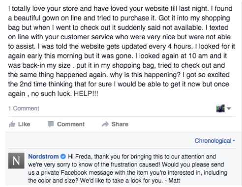 Negative Customer Feedback Response Nordstrom